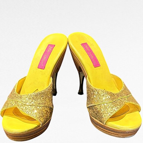 Betsey Johnson Shoes - Betsey Johnson Polly Gold Glitter Mules Yellow size 8